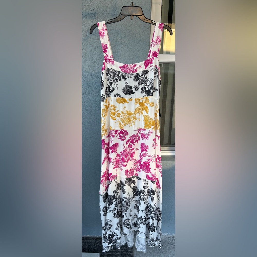 MSK Women’s Floral Tiered Slight High Low Hem Smocked Back Midi Dress Size XL